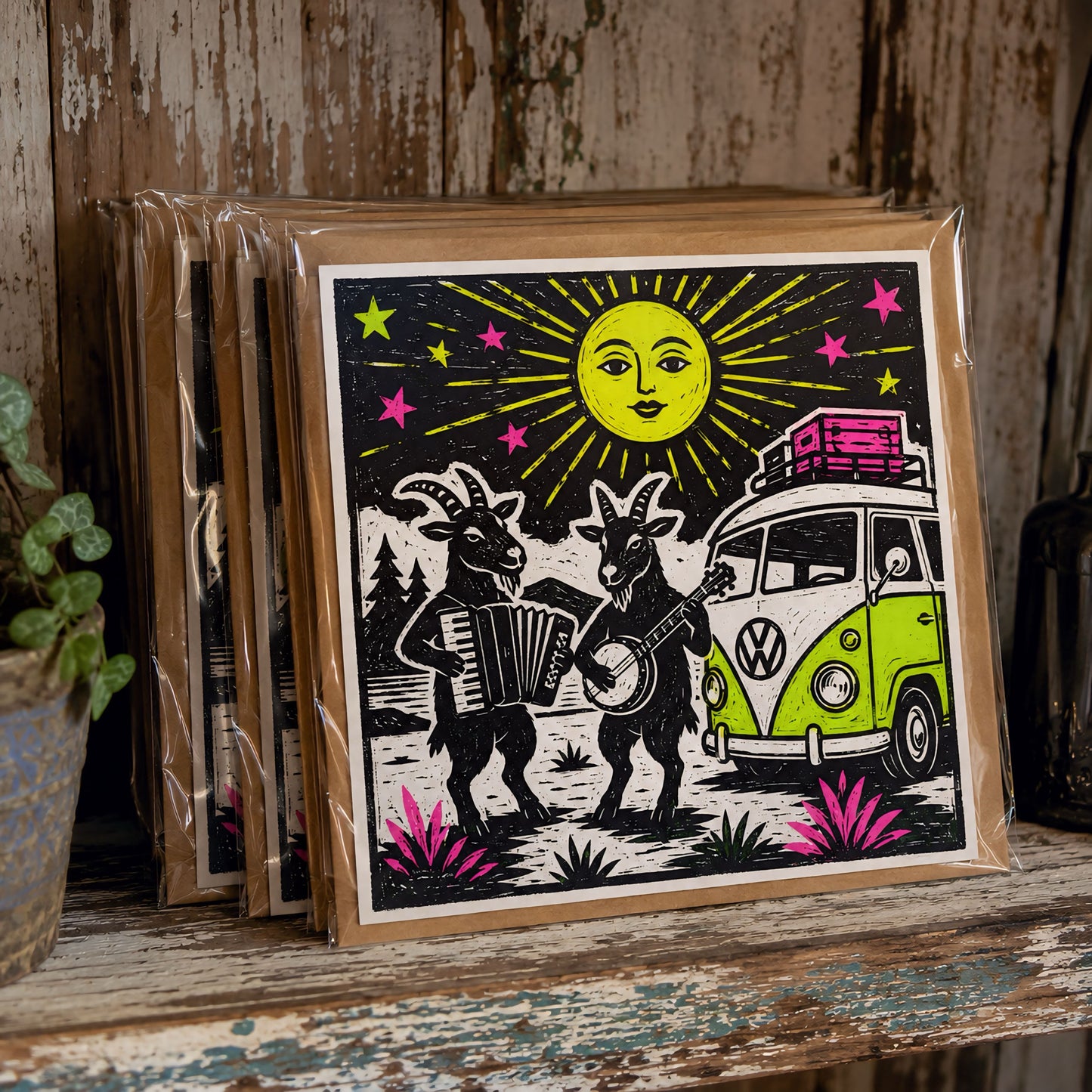 Traveling goat band Greeting Card