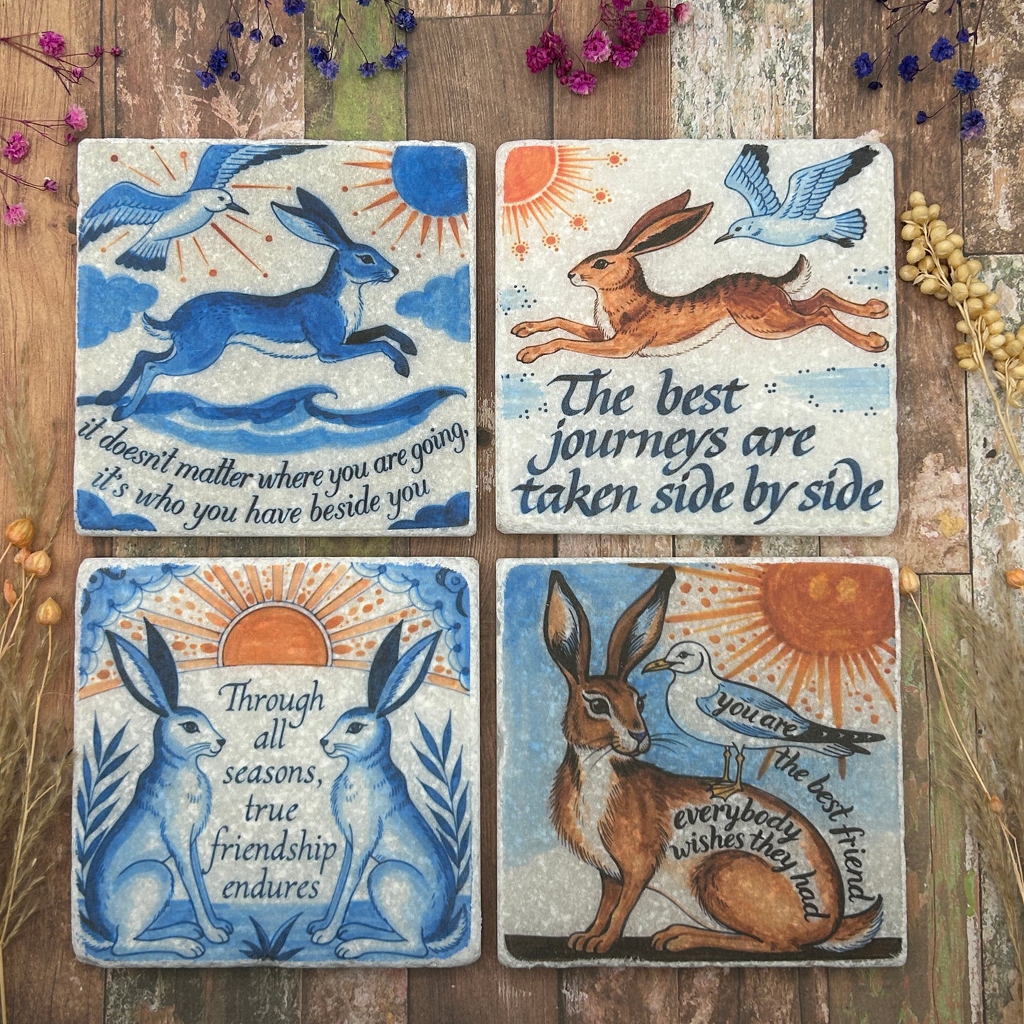 Friendship Hares Natural Stone Coasters
