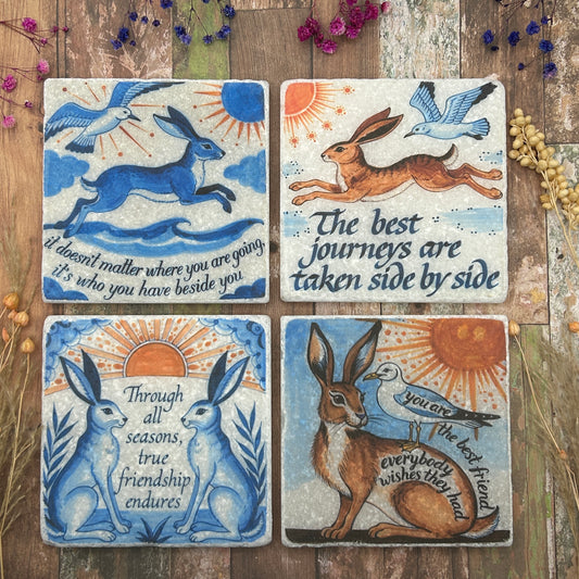 Friendship Hares Natural Stone Coasters