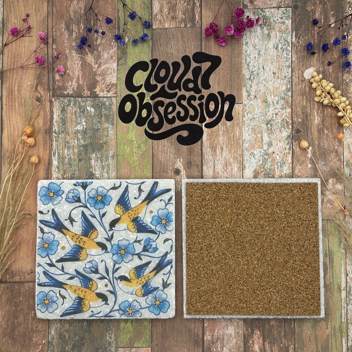 Dutch Blue Swallows Natural Stone Coasters