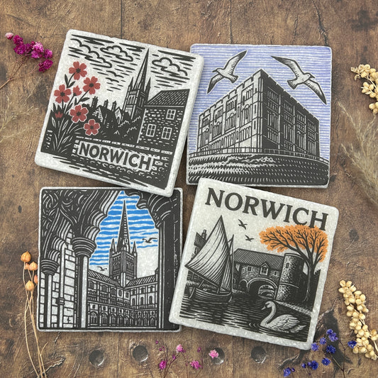 Norwich Linocut Coaster Set