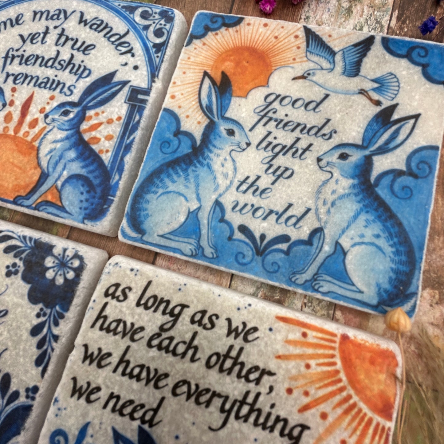 Frienship Hares Natural Stone Coasters