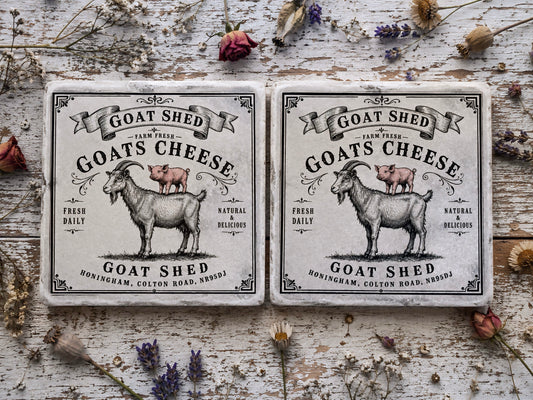 Goat shed farm friends Natural Stone Coasters