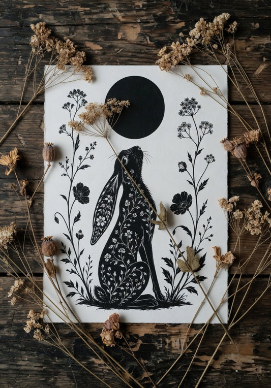 The Moon Gazing  Hare A4 Print