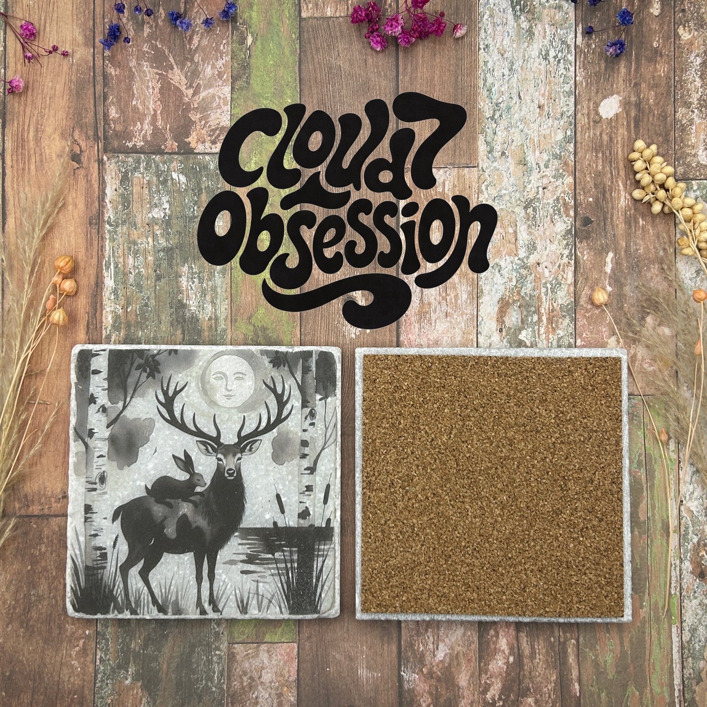 2 Moonlit Stag Coasters