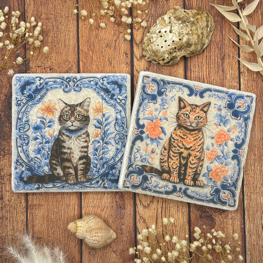 Antique Cat Natural Stone Coasters