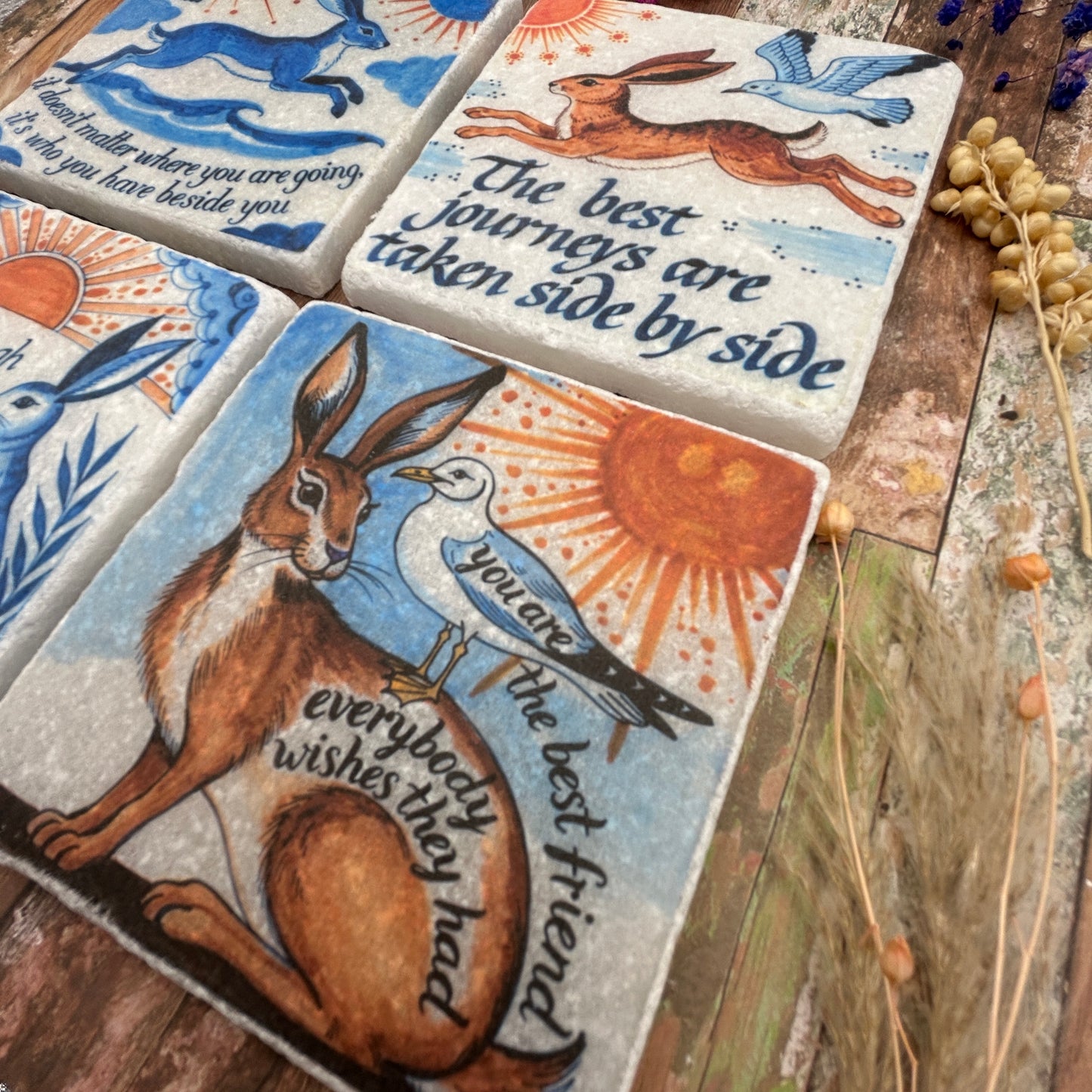 Friendship Hares Natural Stone Coasters