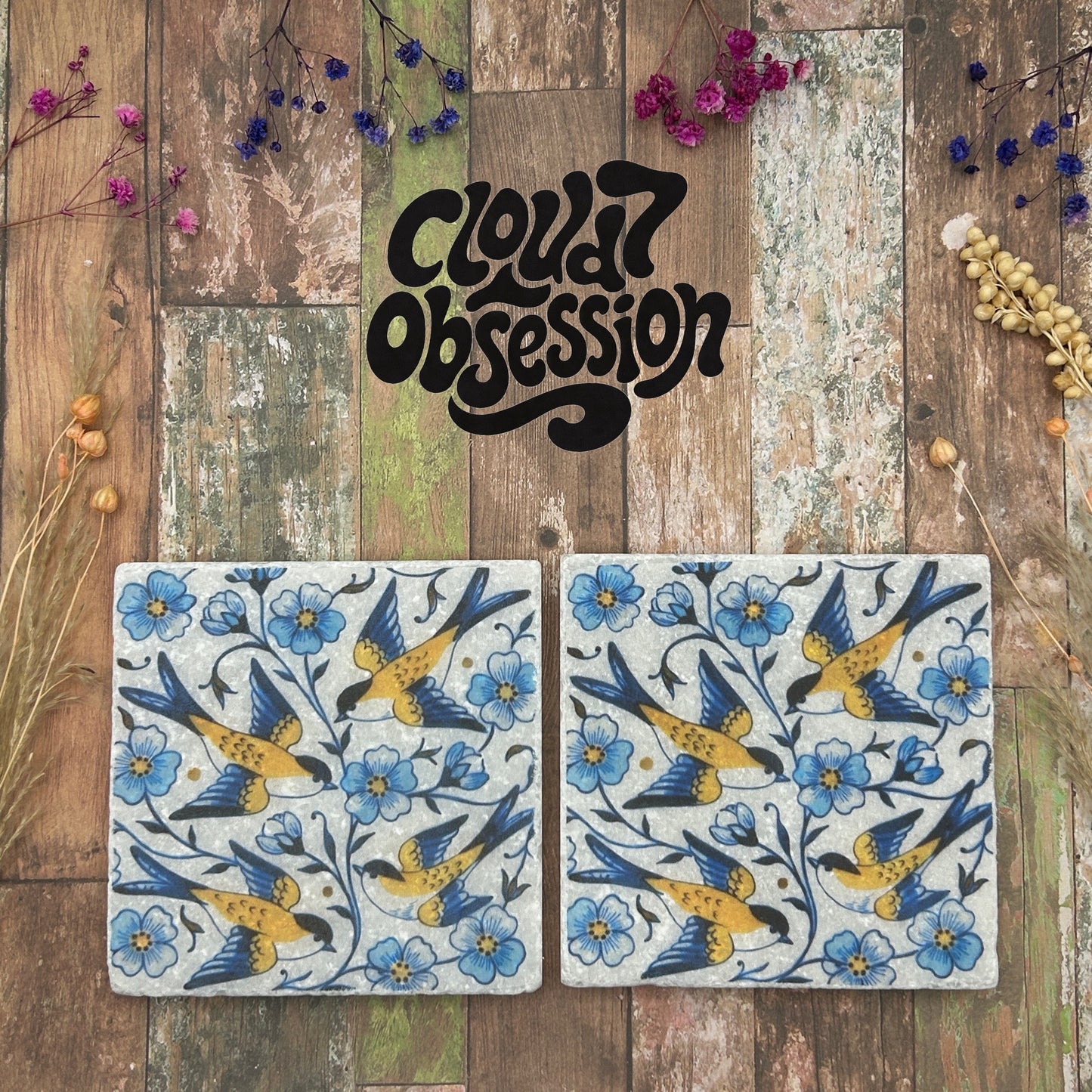 Dutch Blue Swallows Natural Stone Coasters
