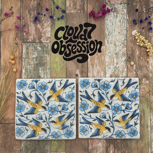 Dutch Blue Swallows Natural Stone Coasters