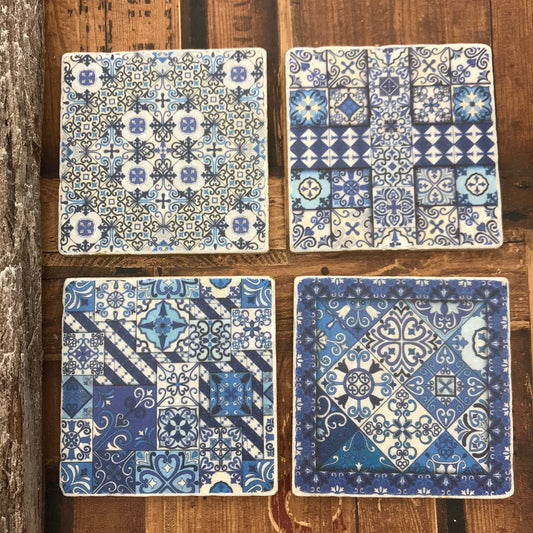 Moroccan Stone Coasters - Blue