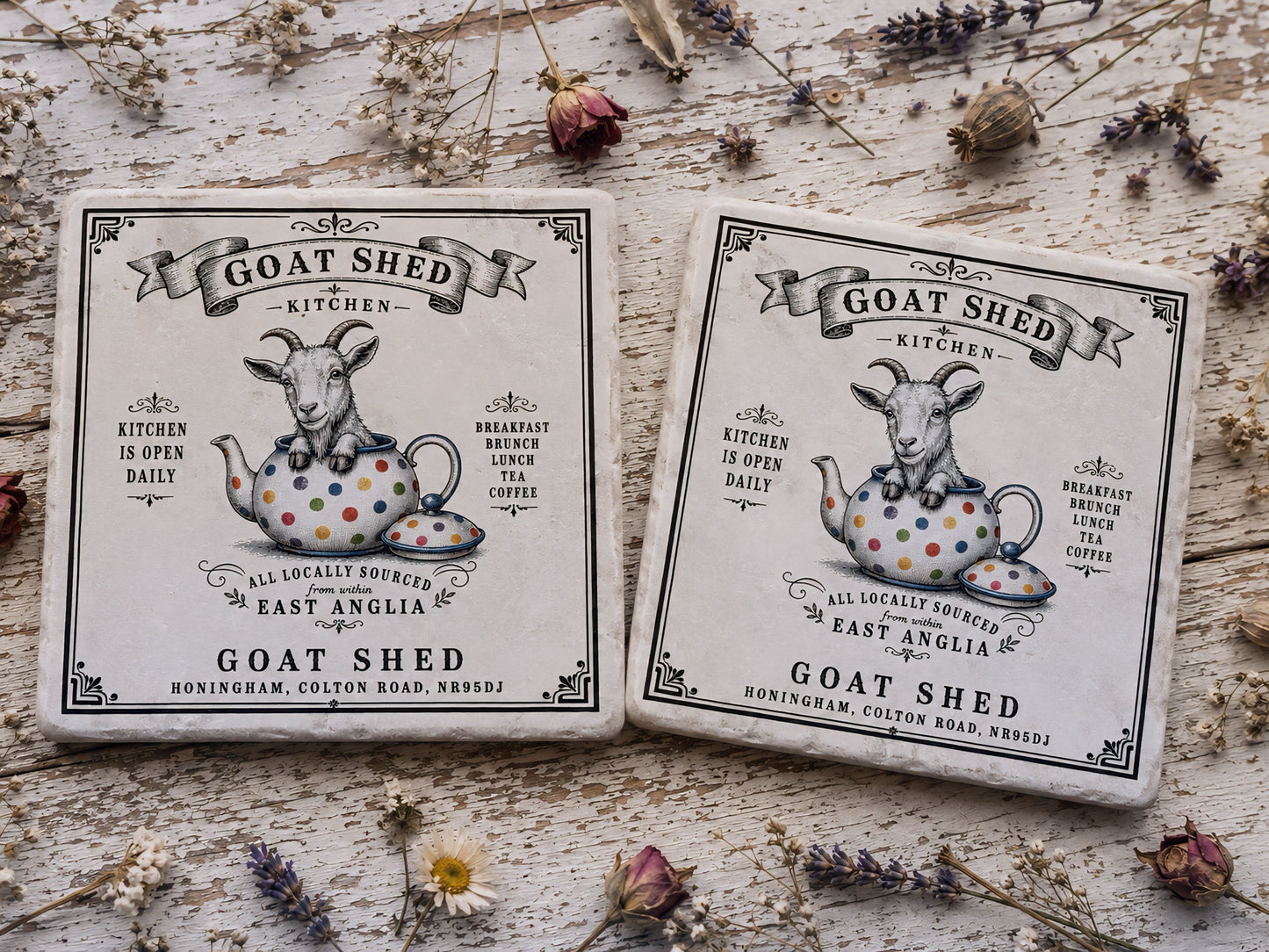 Goat in a teapot Natural Stone Coasters