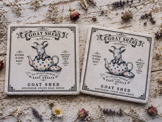 Goat in a teapot Natural Stone Coasters