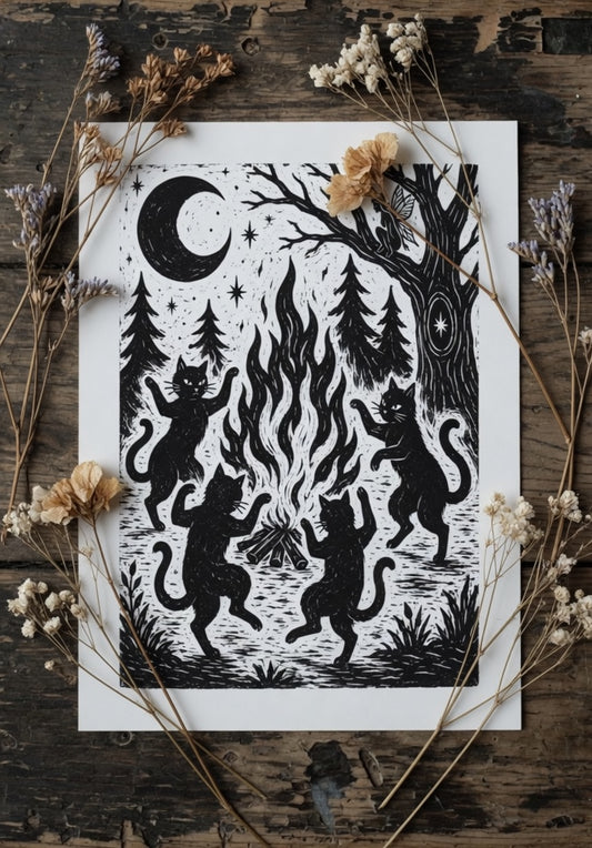 Black cats Midnight Ritual A4 Print