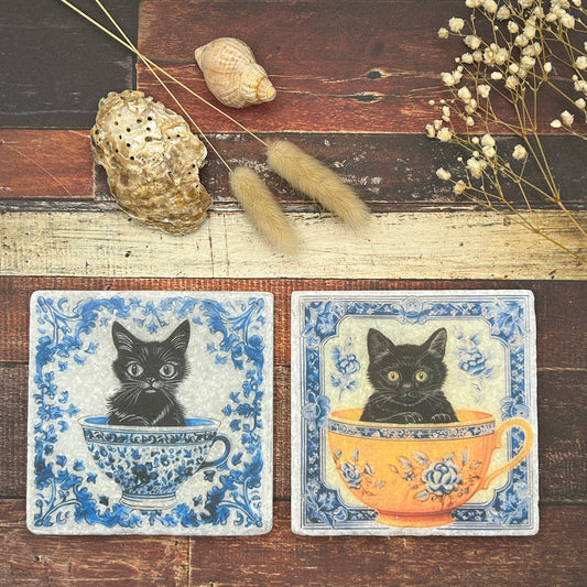 Antique Cats in Cups Stone Coasters