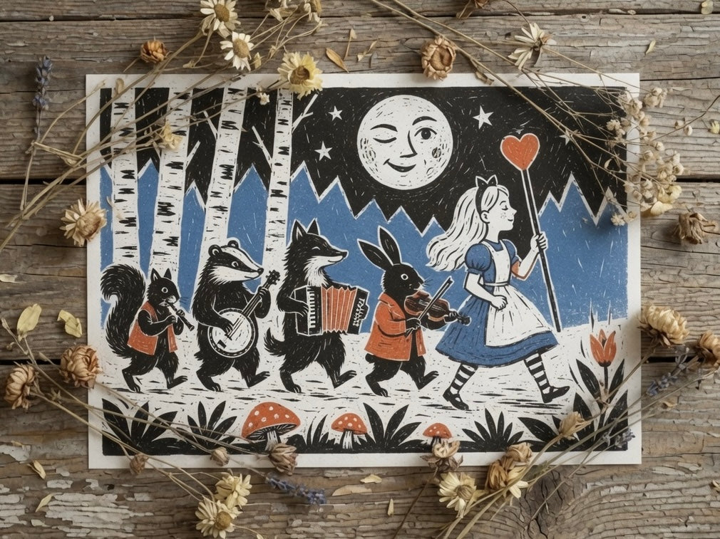 Whimsical Moonlit March  A4 Print