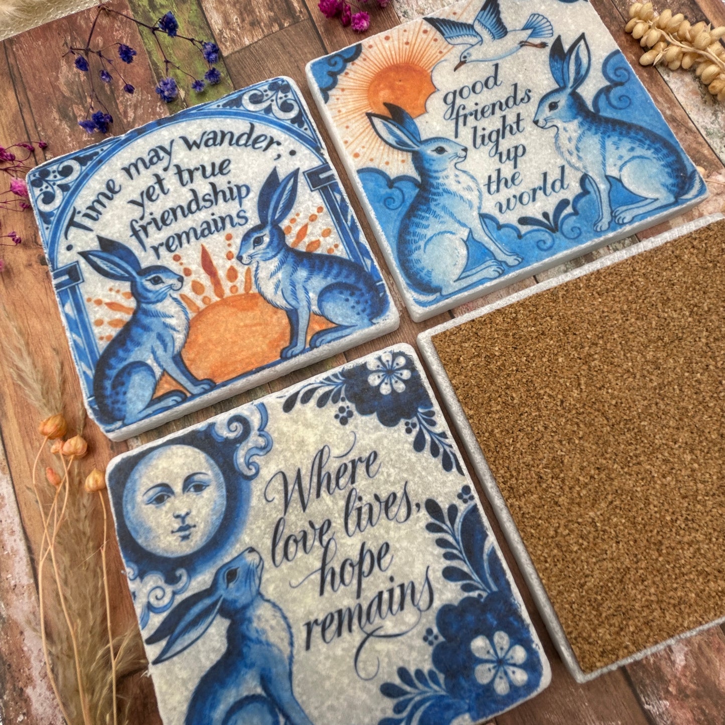 Frienship Hares Natural Stone Coasters