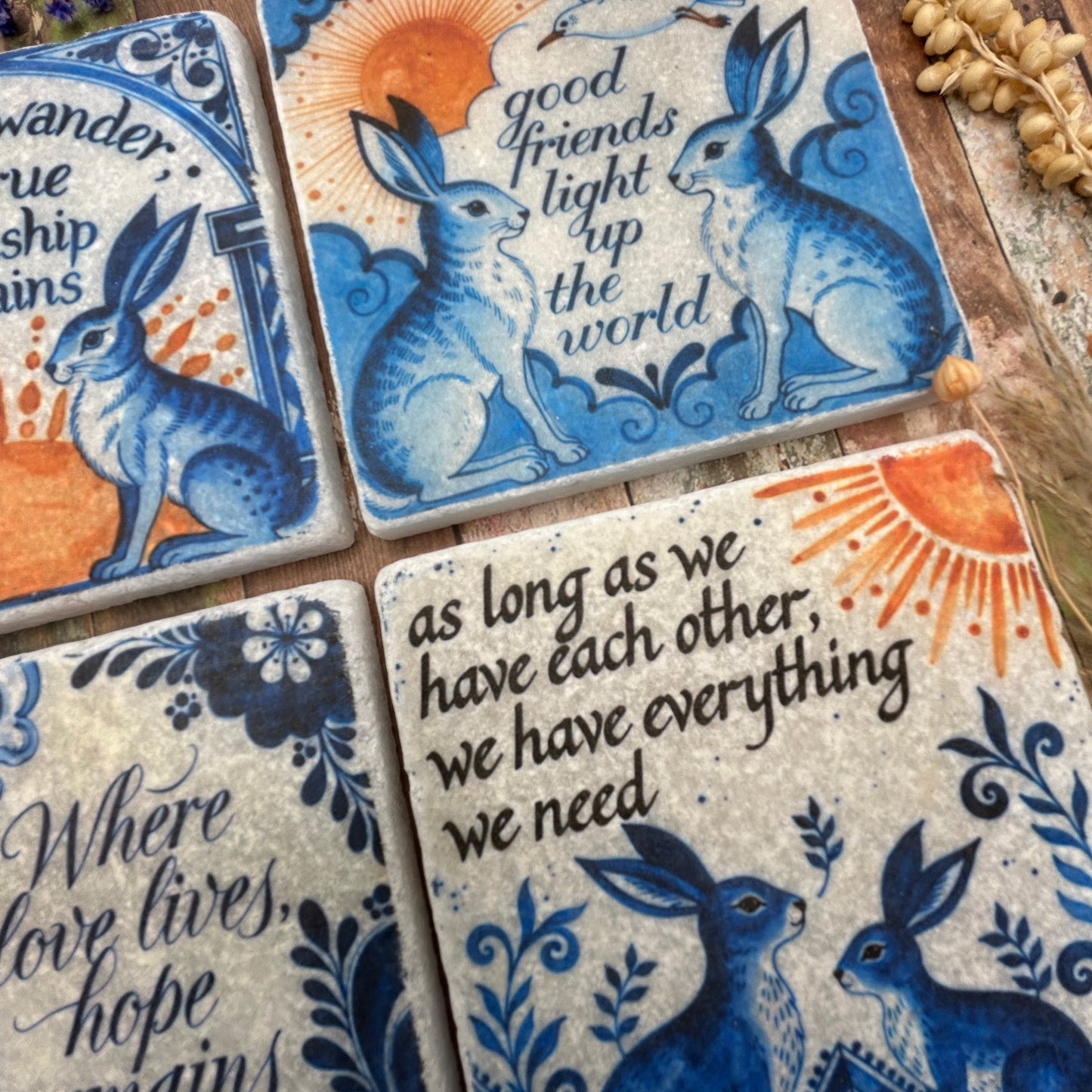 Frienship Hares Natural Stone Coasters