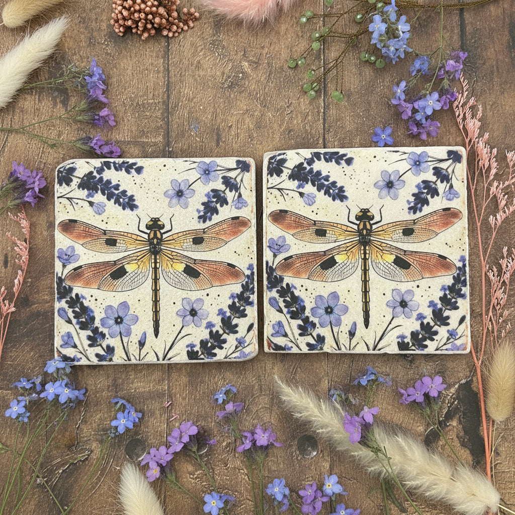Lavender Dragonfly Natural Stone Coasters