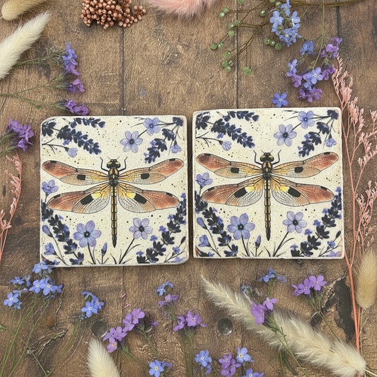 Lavender Dragonfly Natural Stone Coasters