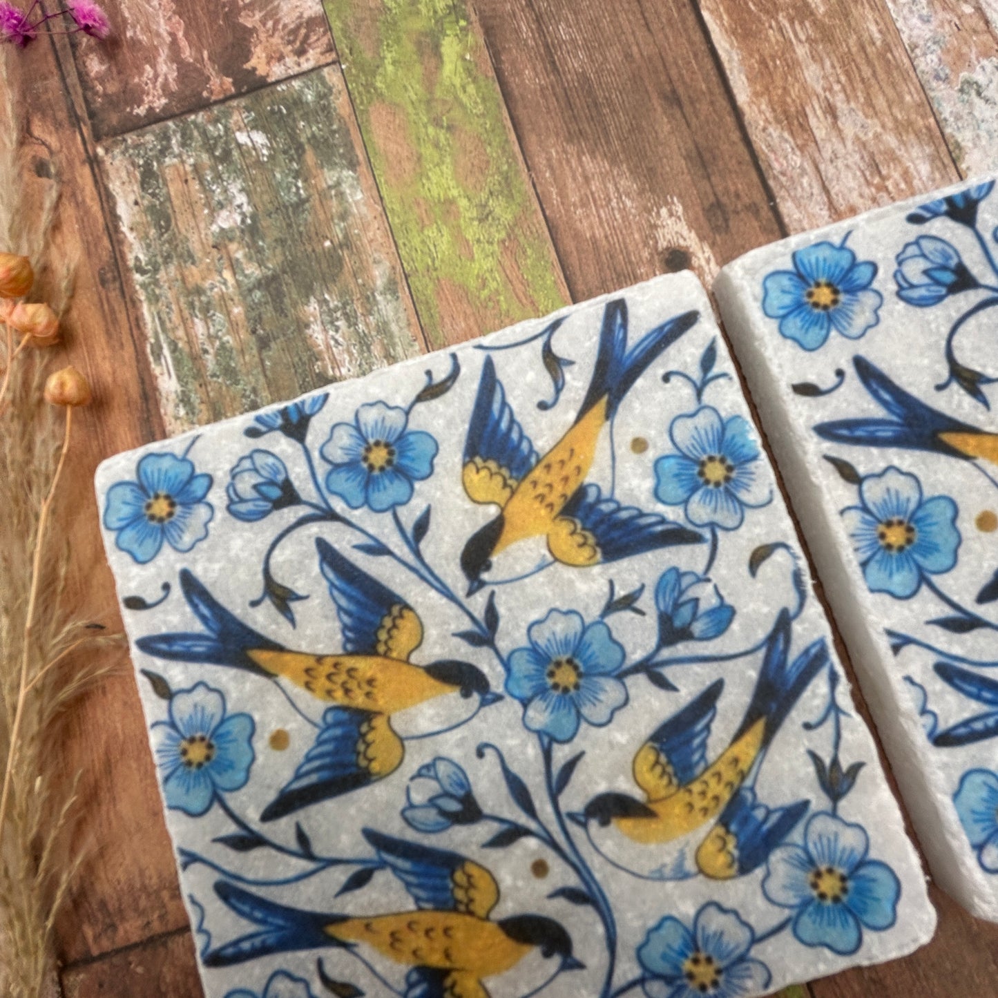 Dutch Blue Swallows Natural Stone Coasters