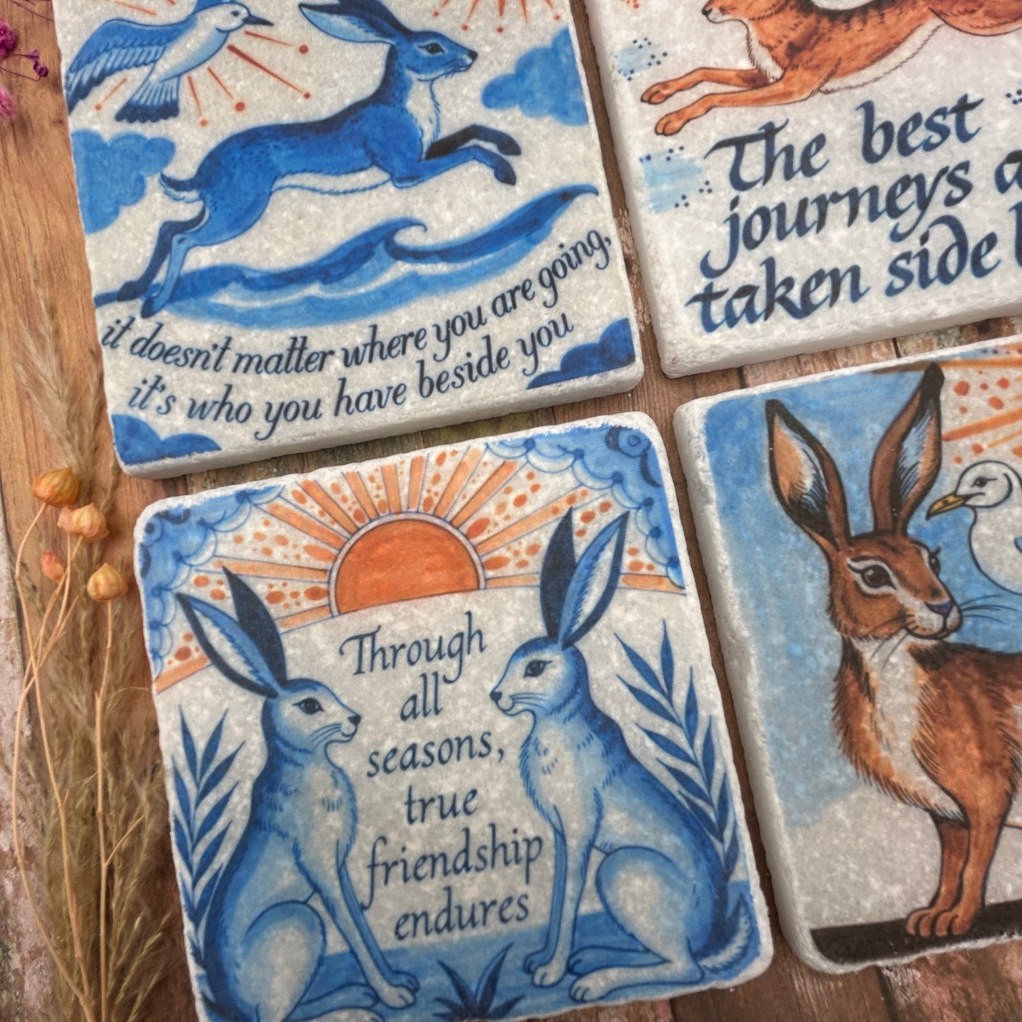 Friendship Hares Natural Stone Coasters