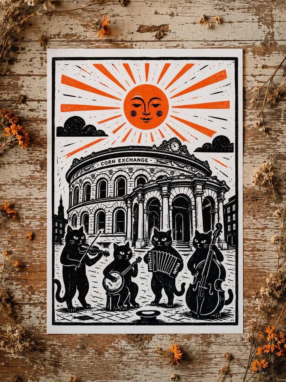 Leeds Corn Exchange Folk Cats Print