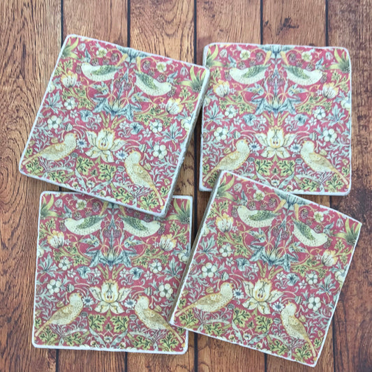 William Morris Natural Stone Coasters - Wine Red