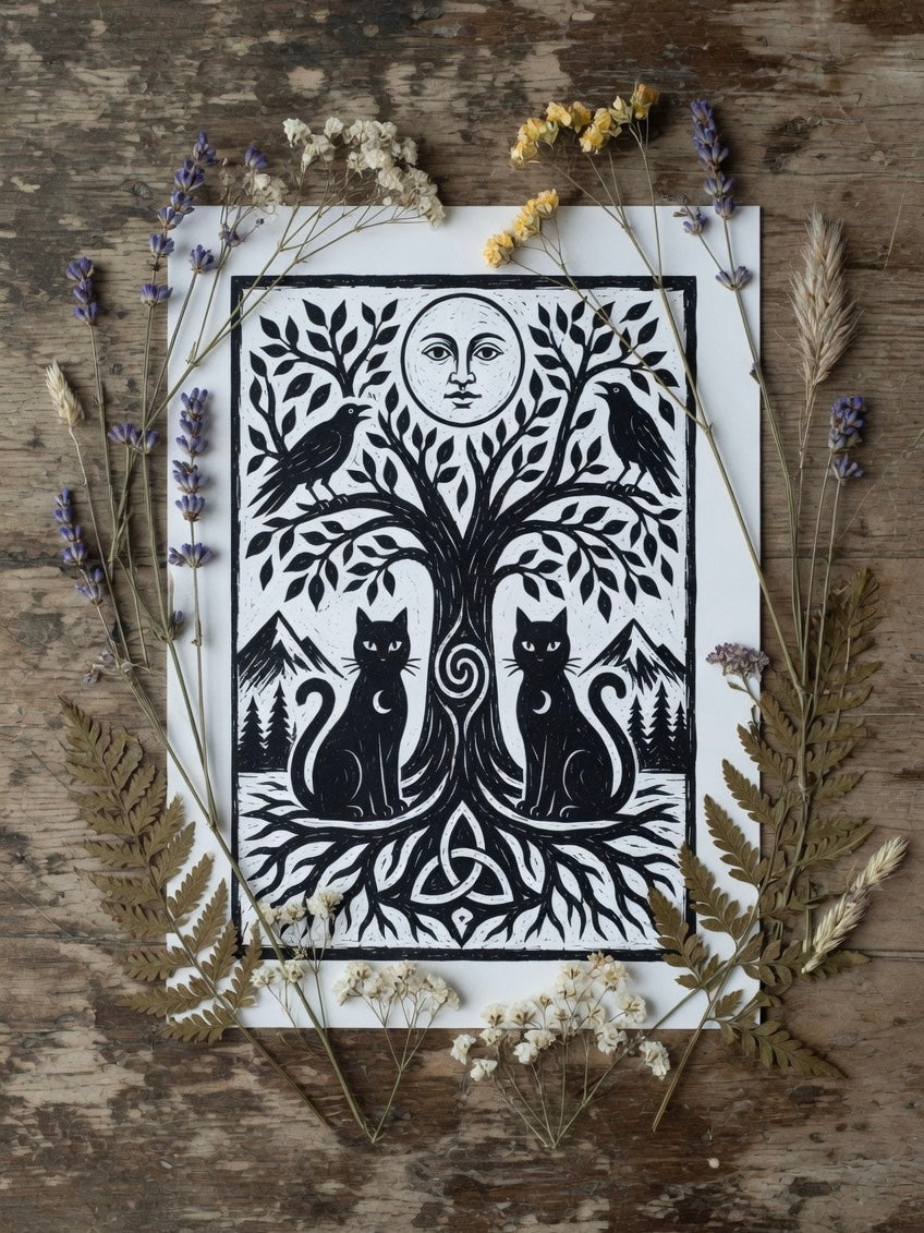 Black Cats Tree of Life Print