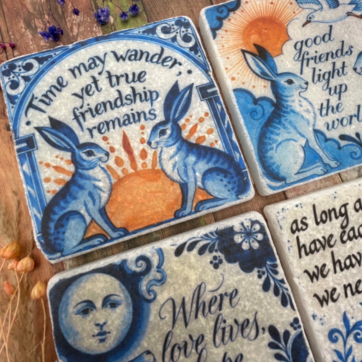 Frienship Hares Natural Stone Coasters