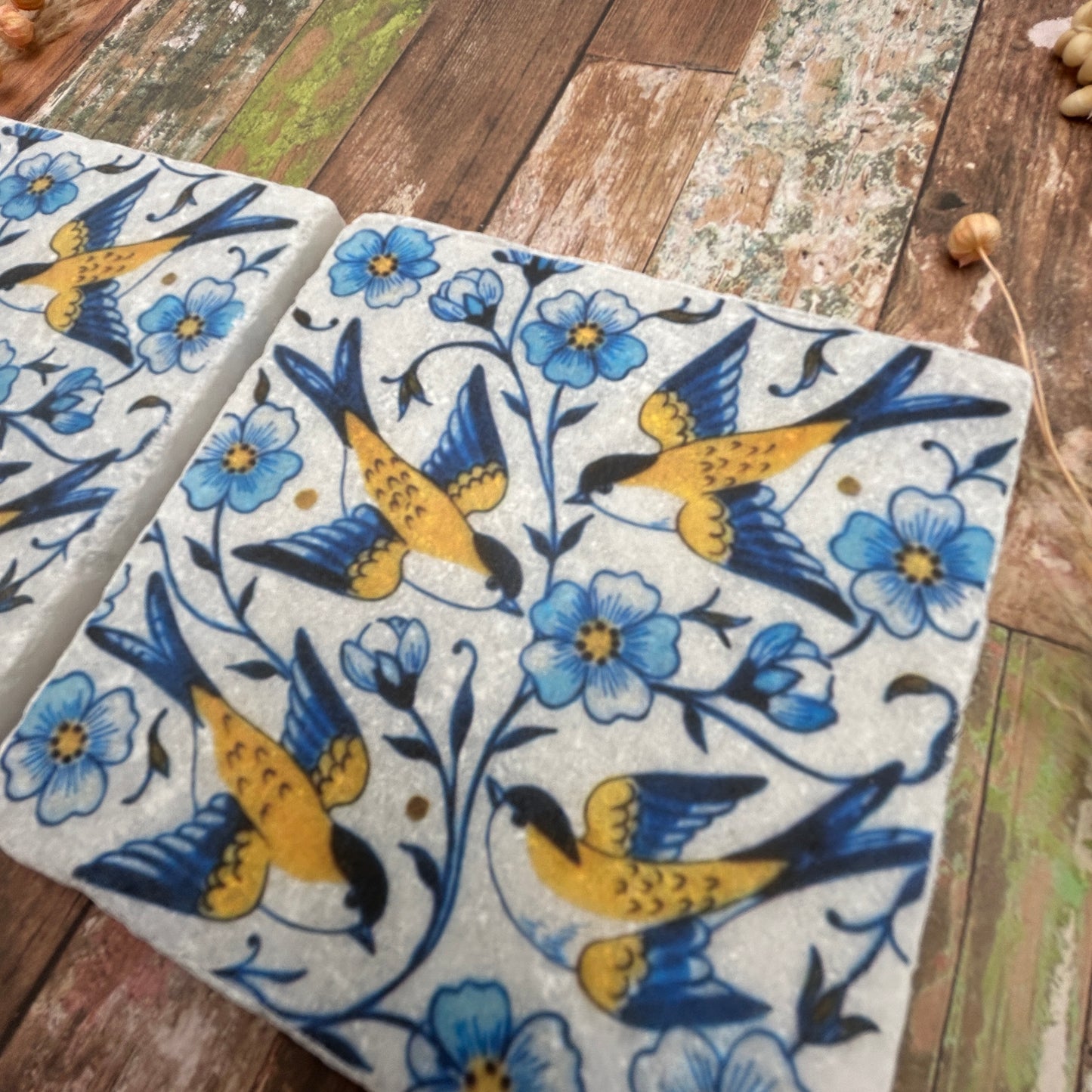Dutch Blue Swallows Natural Stone Coasters