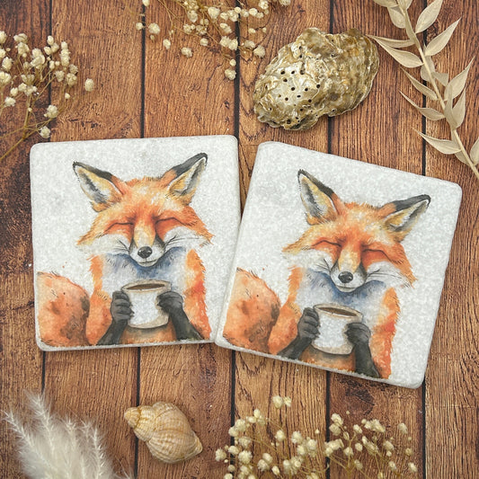 2 Watercolour Fox with Mug Coasters