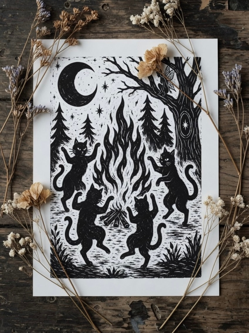 Black cats Midnight Ritual Print