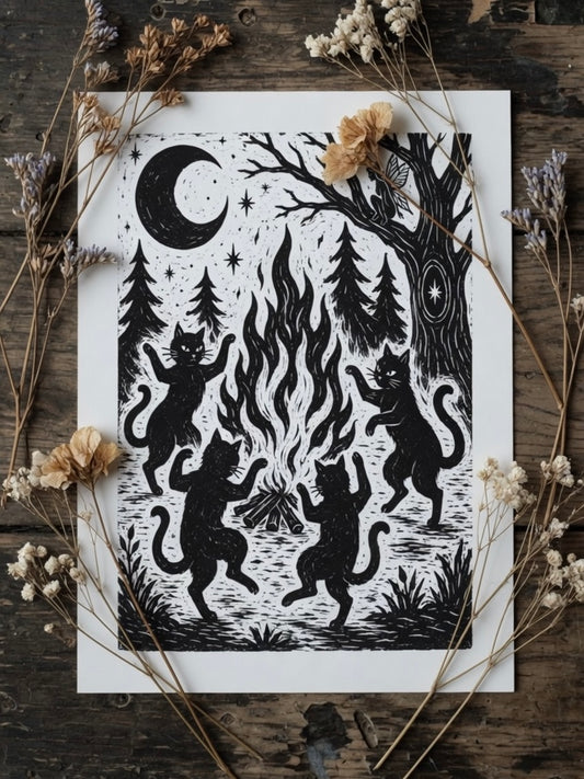 Black cats Midnight Ritual Print