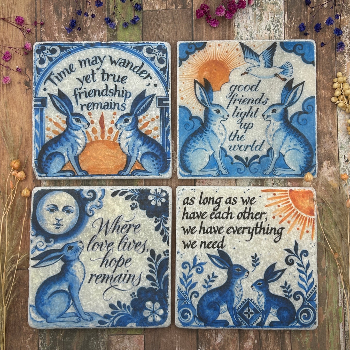 Frienship Hares Natural Stone Coasters