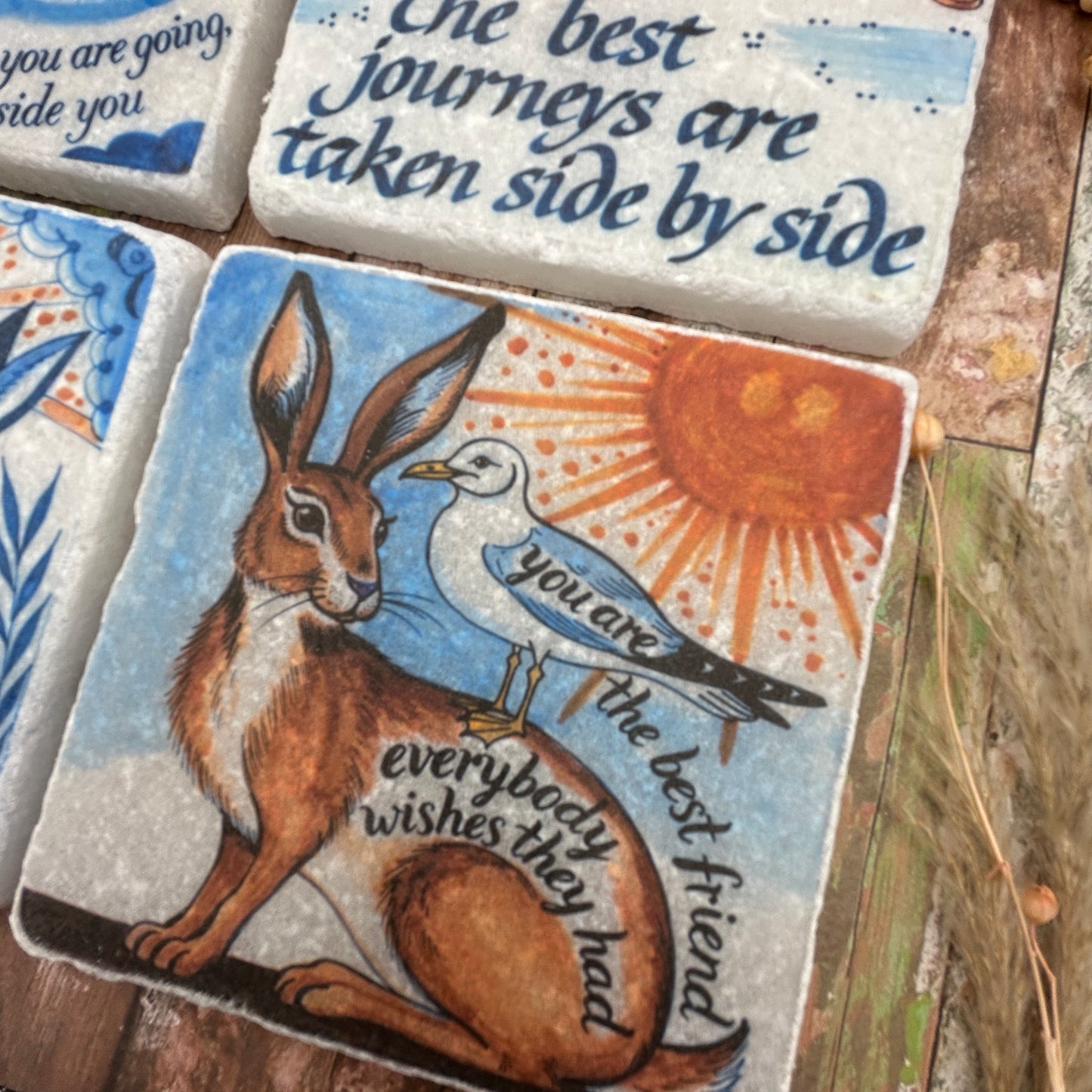 Friendship Hares Natural Stone Coasters