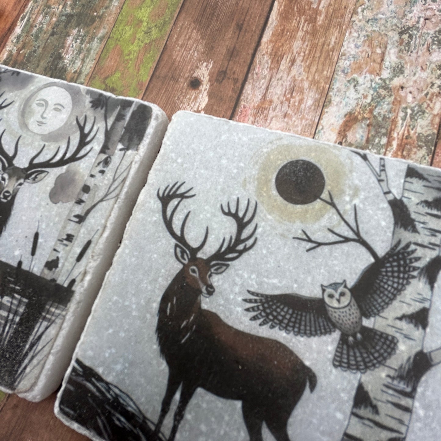 2 Moonlit Stag Coasters