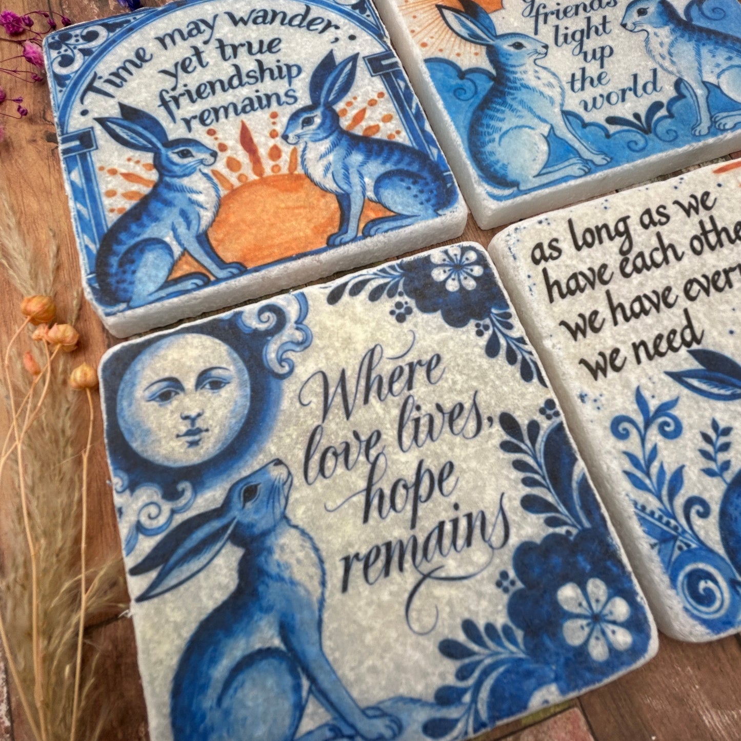 Frienship Hares Natural Stone Coasters