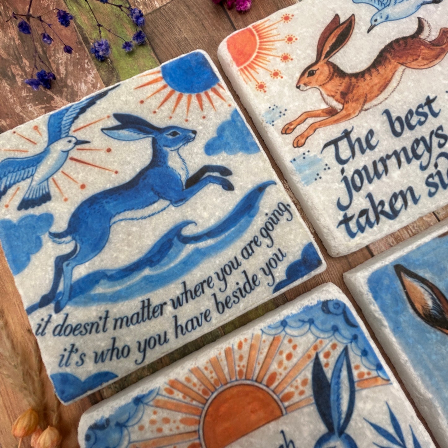 Friendship Hares Natural Stone Coasters