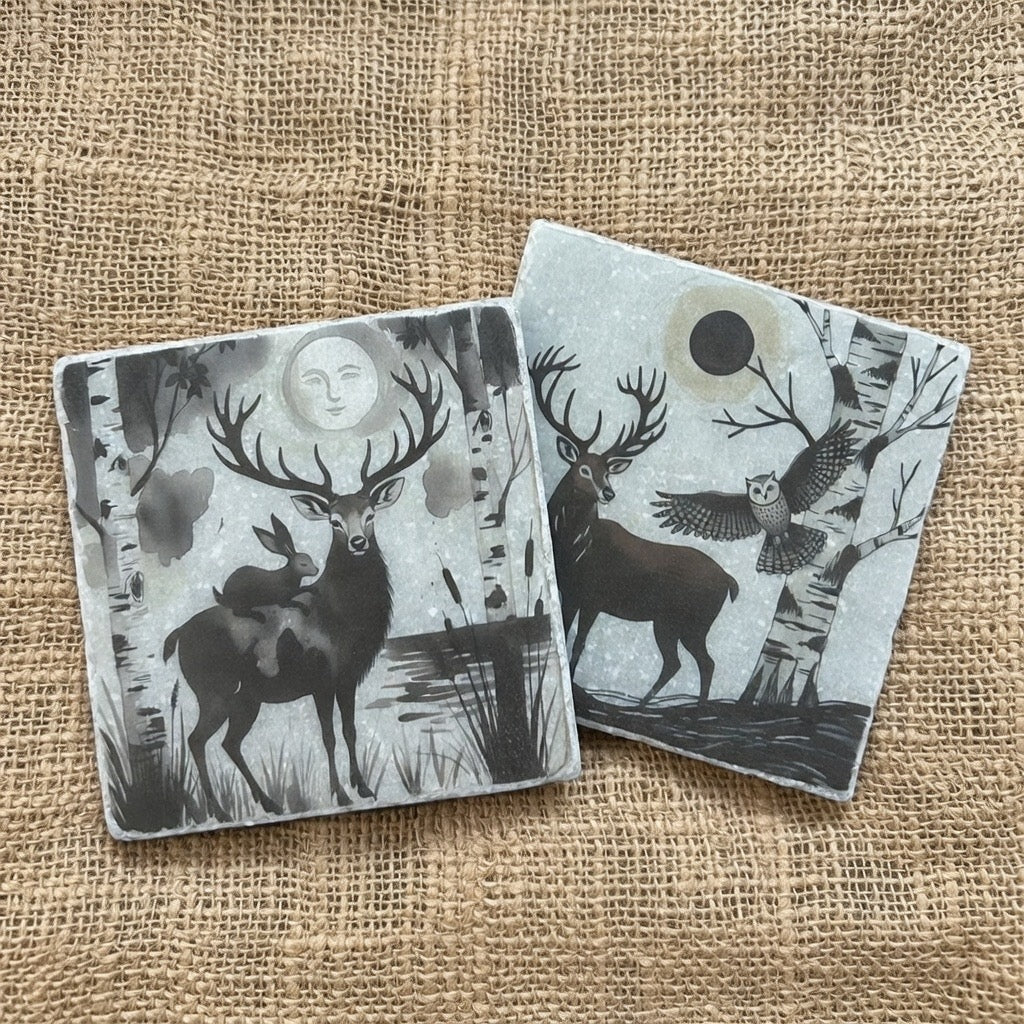 2 Moonlit Stag Coasters