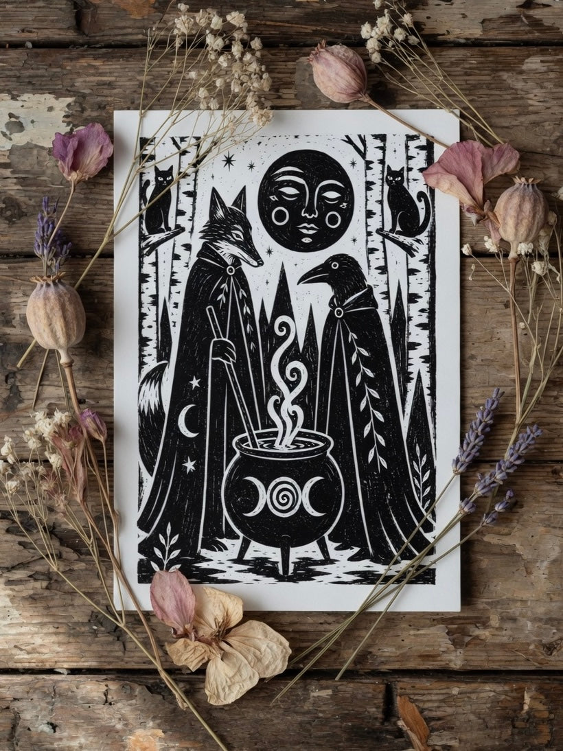 Fox and Raven Ritual A4 Print
