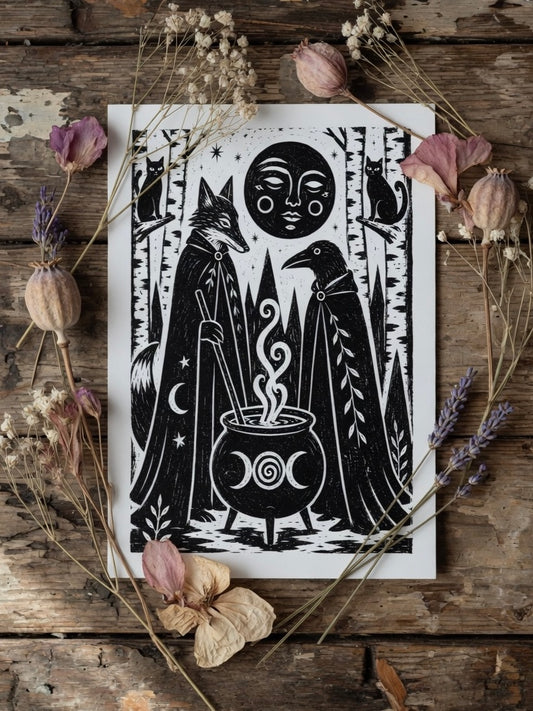 Fox and Raven Ritual Print