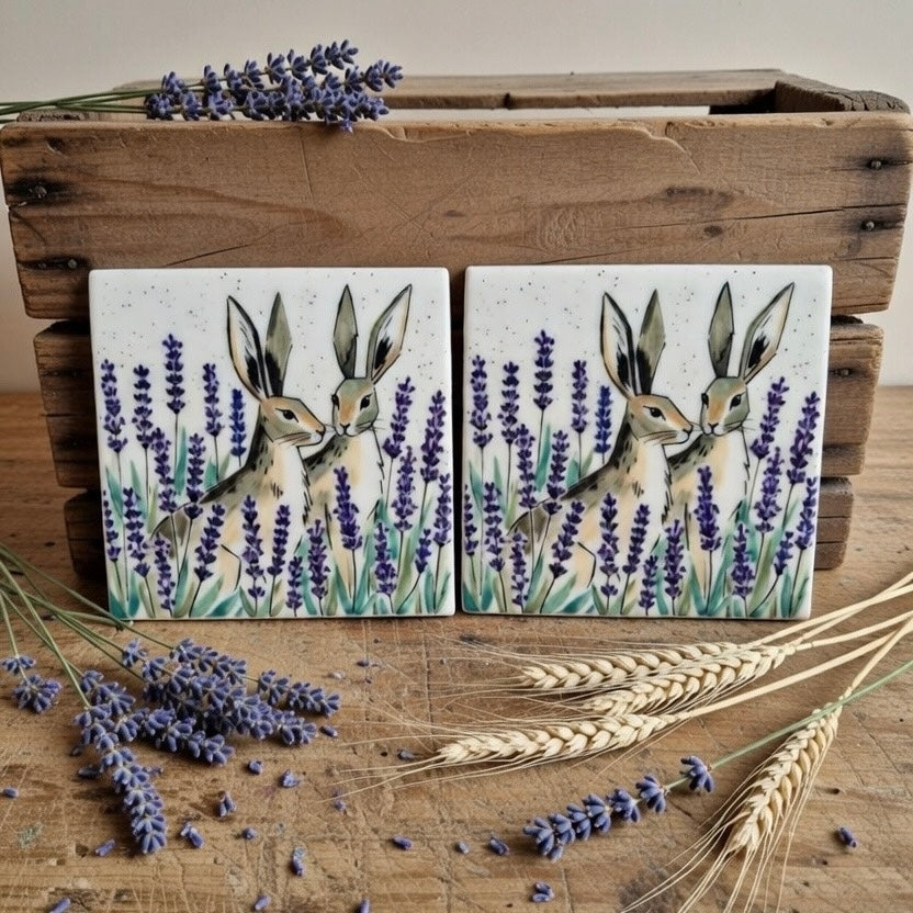 Woodland Lavender Hares Stone Coasters