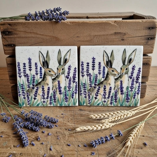 Woodland Lavender Hares Stone Coasters