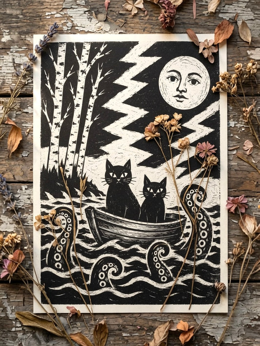 Black Cats at Sea Print