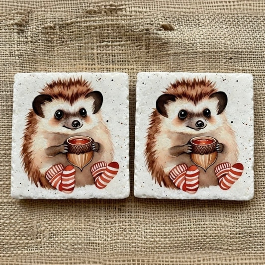 Adorable Hedgehog Natural Stone Coasters
