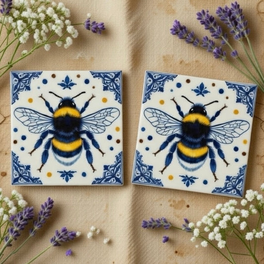 Delft Bumblebee Natural Stone Coasters