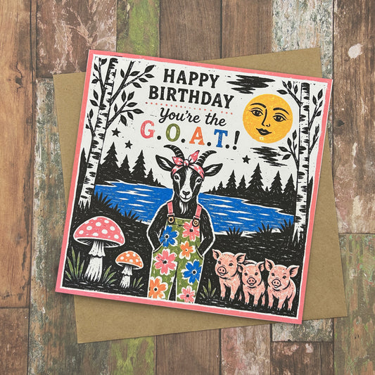 Floral Goat Happy Birthday Card