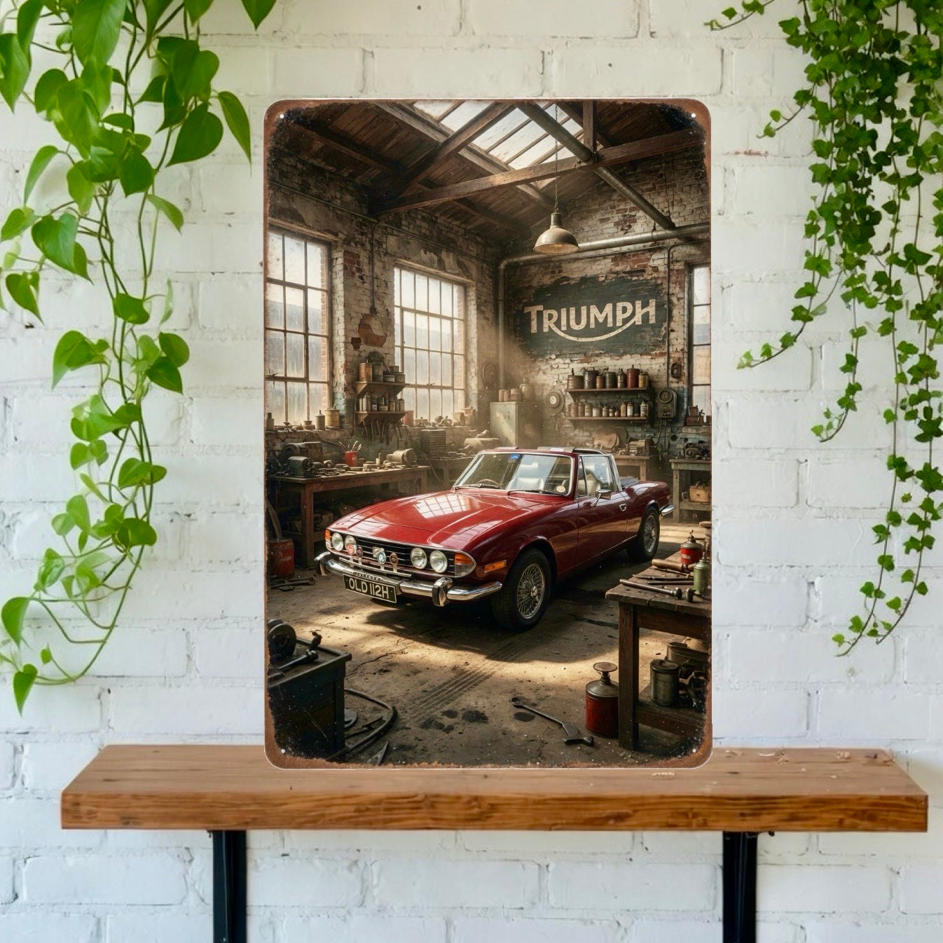 Your car in a classic car garage portrait Tin Sign