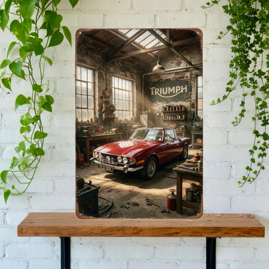 Your car in a classic car garage portrait Tin Sign
