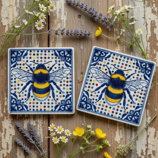 Delft Polkadots Bumblebee Natural Stone Coasters